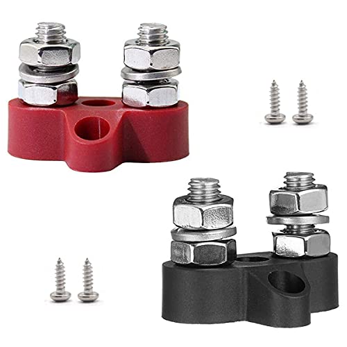 Gerguirry Battery Power Distribution Terminal Block Set [Max 48V DC 80 Amp] [5/16" M8 Dual Studs/Bus Bar] Positive/Ground Insulated Junction Post for Truck, Car, RV, Boat - Black + Red (2 Pack)