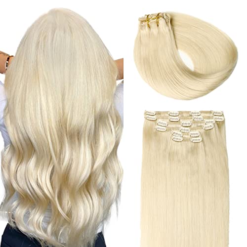 SURNEL Extensiones Clip Pelo Natural 100g 40cm 6 Piezas Rubio Platino Claro Extensiones De Clip De Humano Real Extensiones Pelo Remy Natural (C#60 40cm)