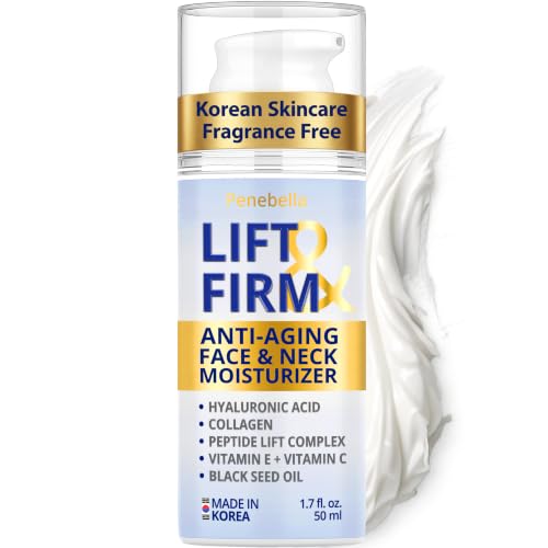 Korean Face & Neck Cream – Lift Peptide Complex – 7% Collagen + 2% Hyaluronic Acid Hydrating & Smoothing Moisturizer – Vitamin C & E Anti-Aging Tightening & Firming Treatment for All Skin Types
