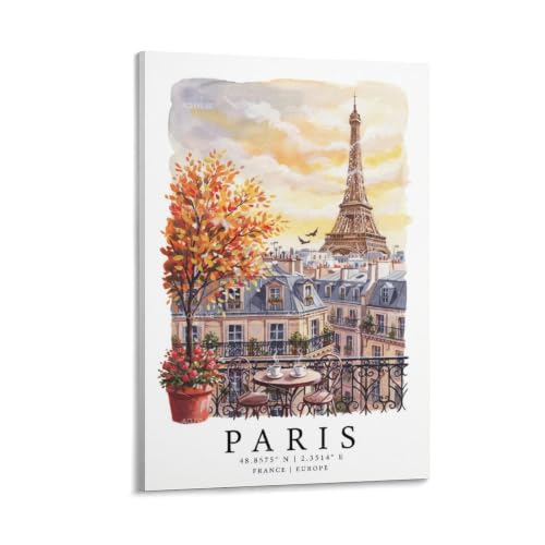 Impression de peinture de paysage urbain Paris poster de voyage aquarelle