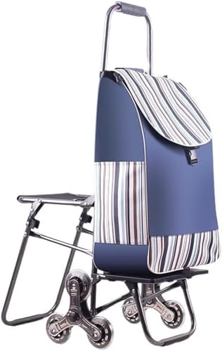 3輪ショッピングカート 椅子付き 座れる シルバーカー 折り畳み式 高齢者 トラベルバッグ お買い物 階段上り下り 大容量 登りやすい 楽々移動 キャンプ アウトドア 両親 妻 家庭用 キャリーワゴン (ブルー)