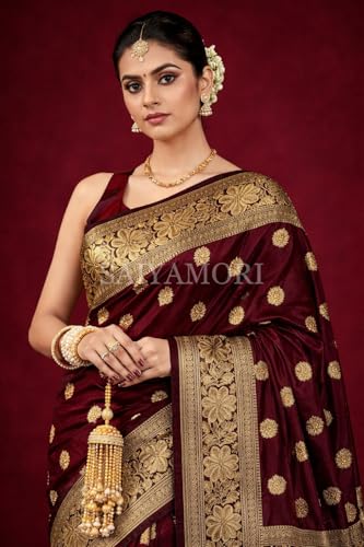 Image of Women's Soft Silk Style Jacquard Saree with Rich Zari Woven Border & Pallu | 5.6 Mtr Saree with 0.8 Mtr Unstitched Blouse