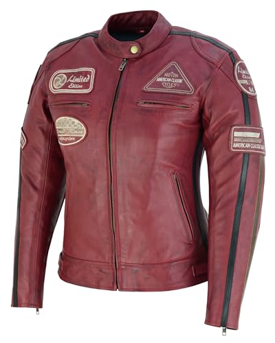 Bstarmoto Chaqueta de Moto de Cuero Para Mujer |Chaqueta de Touring | Motocicleta Con Protegida Suave Piel Proteccion Cuerpo Verano Invierno Moto Cross Rojo Vino (FR/ES, Letras, 3XL, Regular, Regular)