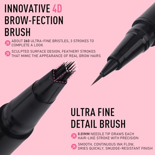 SUSIKEKI Dual Ended Microblading Eyebrow Pen - 2 in 1 Liquid Eyebrow Pencil with Brow-Fection Angled Brush & Precise Detail Brush-Tip, Shapes & Fills Hair-Like Brows, Lasts All-Day, Black Brown