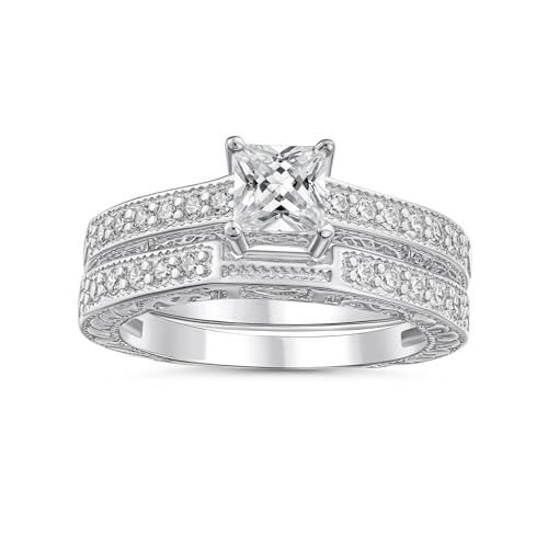 Bague fiançailles diamant jaune canari princesse en argent sterling alliance éternité pavée