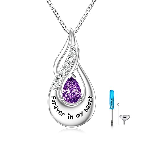 Cremation Jewelry for Ashes Custom Urn Necklace for Ashes for Women Sterling Silver Birthstone/Moonstone/Opal/Turquoise/Larimar/Black Onyx Cremation Jewelry Gift for Women Men Bereavement Gift