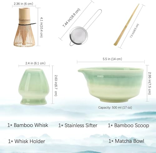 Matcha Set - Bamboo Matcha Whisk (Chasen) Set, Ceramic Matcha Bowl with Spout, Scoop,Whisk Holder, Sifter, Tea Steeper Stirring Matcha Ceremony Kits, Japanese Tea Set Ceremony for Matcha Lovers Gift - Image 6