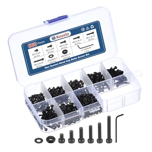 Assortiment vis et écrous M2 tête cylindrique en alliage d'acier 12.9 pour imprimante 3D et clé