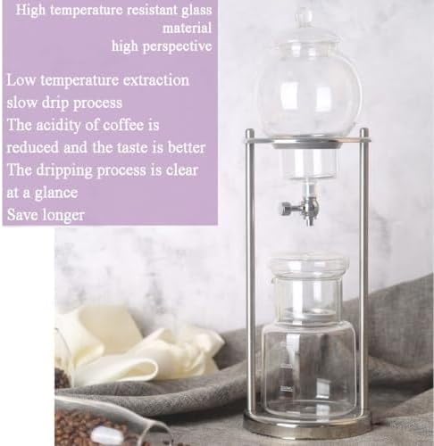 Cold Brew Drip Tower with Adjustable Stainless Steel Valve, Hand-Blown Glass Pot, Portable Ice Coffee Tea Brewer for Smooth Cold Drinks