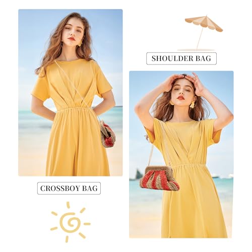 Image of Straw Clutch Purses - Straw Crossbody Bags for Women Woven Purse Beach Handbags Cloud Dumpling Pouch