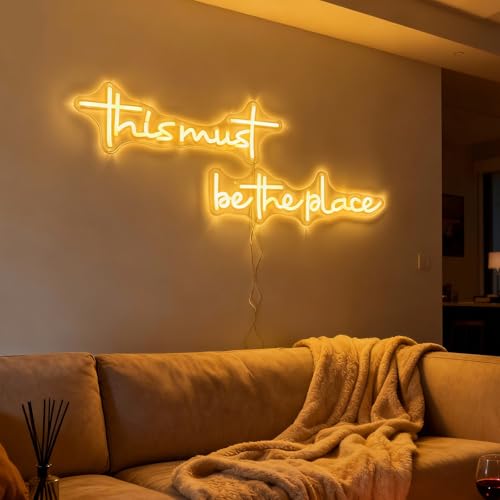 Havendor This Must Be the Place Neon Sign Large 35 x 5.5 Warm White LED Light-Up Sign for Wall Decor Dimmable Neon Art for Bedroom Bar Office Cafe Business Terrace Man Cave Wedding Party Gift