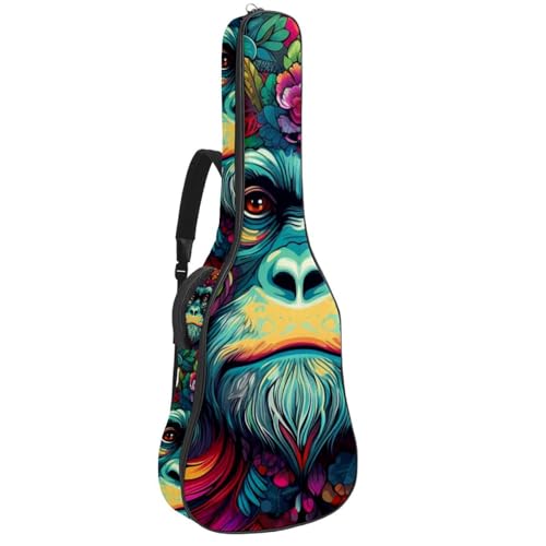 Housse de guitare acoustique 41 pouces imperméable et rembourrée motif singe coloré