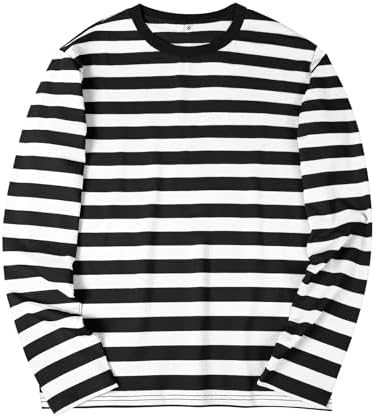 KESIHAN Mens Striped Long Sleeve Shirt Crewneck Casual T-Shirt Ba...