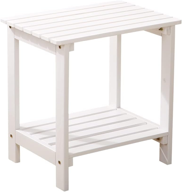 BplusZ Adirondack Outdoor Side Table Wooden Rectangular Storage 2-Tier Patio End Table for Patio, Pool, Porch (White) 1 White Table