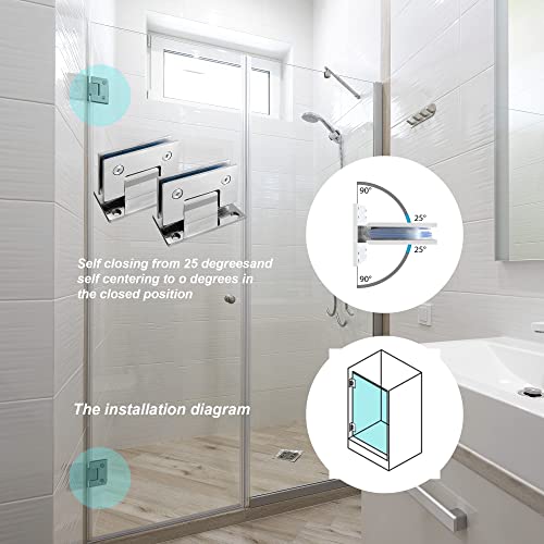 2 Pcs Frameless Glass Shower Door Hinges, 90 Degree Glass Door Hinges, Heavy Duty 304 Stainless Steel Glass To Wall Hinge, Mirror Polishing For 8-12Mm #TOP3