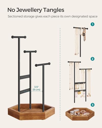 SONGMICS Jewellery Stand, Jewellery Organiser, 4 Independent Zones, Jewellery Display Stand with Metal Frame - Image 4