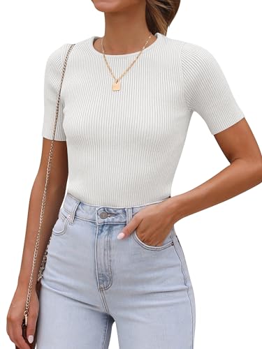 ANRABESS Womens Short Sleeve Crewneck T Shirt Ribbed Knit Sweater Shirts Slim Fit Basic Casual Spring Summer Sweater Tee Tops