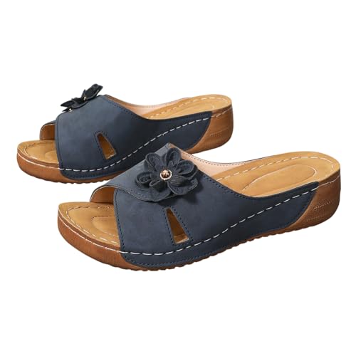 Genérico Sandalias Cuña Mujer Verano Prácticas Clásicas De Uso Diario Zapatos para Caminar Chanclas Sandalias Comodas Mujer Planas De Cuña De Plataforma Ortopédicas Para Pies Delicados Zapatos