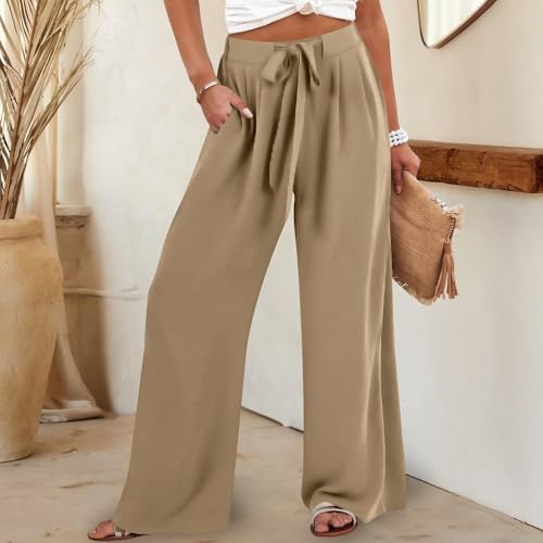 Linen Pants Women Wide Leg High Waisted Palazzo Pant Casual Business Flowy Summer Beach Vacation Trousers with Pocket2