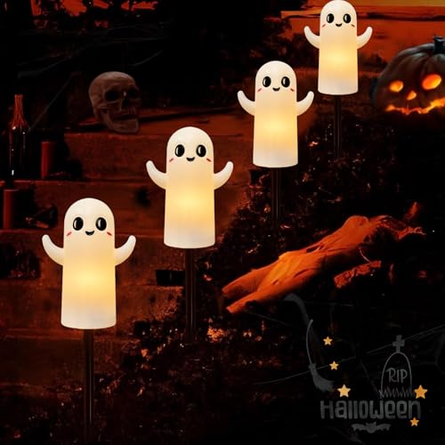 4 Pack Halloween Smiley Elves Pathway Lights, 7Ft Outdoor Halloween