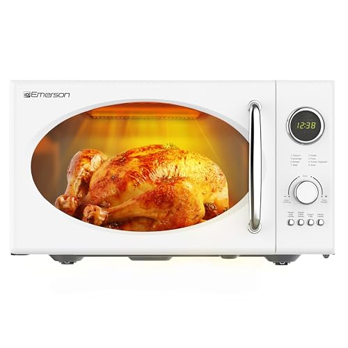 Emerson MWRG0901W 0.9 Cu. Ft. Retro Microwave with 1,000W Grill Function, 800W...