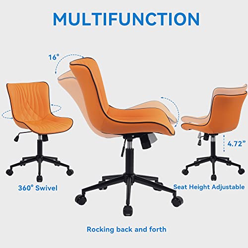 Younike Office Chair, Armless Desk Chair With Wheels, Home Office Computer Task Chairs, Modern Faux Leather Padded Vanity Chair, Ergonomic Adjustable Swivel Rolling Chair With Back, Orange #TOP2