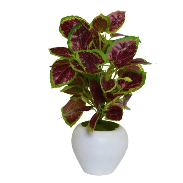Image of fancymart Artificial Plant Leaves in Apple Pot (30 cm Height) | Small Potted Plant for Office Desk | Home Decor for Living Room | Cafe & Restaurant Table Decoration
