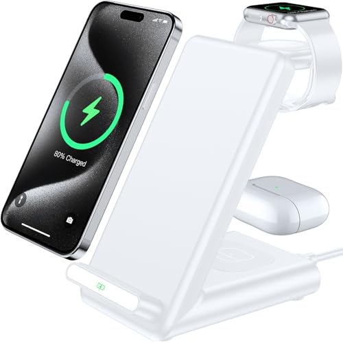 Chargeur sans fil rapide pour iPhone 15 16 et Apple Watch 10, support de bureau design
