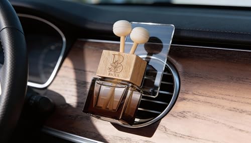 Image of BSOUL Oud Amber Luxe Car Air Vent Clip Perfume 8ml Pack Of 2 | Premium Wooden Car Diffuser with Essential Oils | Rich Oud, Amber & Spicy Notes | Long-Lasting Luxury Car Air Freshener (Brown)