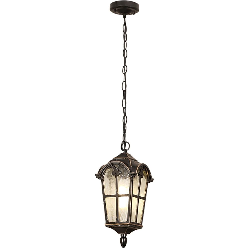 Zewnętrzna lampa sufitowa odporna na deszcz, metalowa lampa wisząca w stylu vintage, z wykończeniem z olejowanego brązu i matowego szkła, wisząca lampion na werandę lub taras, do montażu na ścianie
