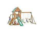 Mountain View Wooden Swingset w/Tarp Roof- Choose Your Accessory & Slide Color (Yellow Accessories & Green Slide)