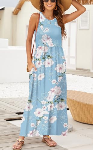 Image of Hount Women's Summer Sleeveless Striped Flowy Casual Long Maxi Dress with Pockets