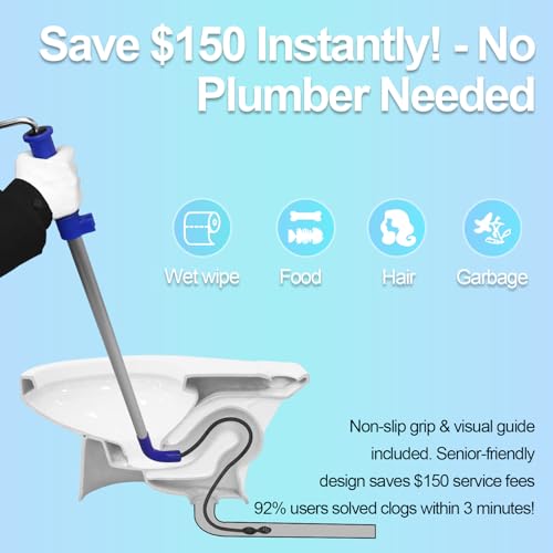 Toilet Auger 6FT DIY Plumbing Snake Drain Cleaner Tool Closet Auger with Non-Scratch Silicone Protection Head, Rust-Resistant Steel,No Plumber Needed for Heavy Toilet Blockages by Podoy - Used condition - Image 6