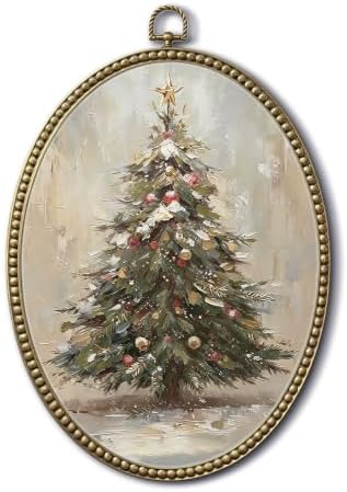 Christmas Tree Oval Hanging Ornament, Vintage Holiday Decor with ...