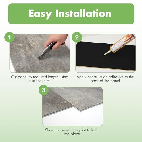 Art3d 10-Pack 24"x12" SPC Wall Panels, 20 Sq.feet Waterproof Click Lock Panels for Interior Wall Decor, Rigid Core Wall Panel for Bathroom, Kitchen, Living Room, Deep Marble Gray by Art3d - Used condition - Image 4