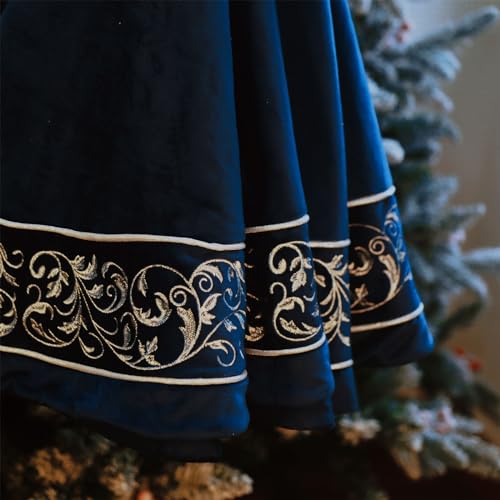 Funacce FA_0013 Christmas Tree Skirt 60 Inch, Blue Luxury Velvet Plush Faux Fur Extra Large Skirts thumb #2