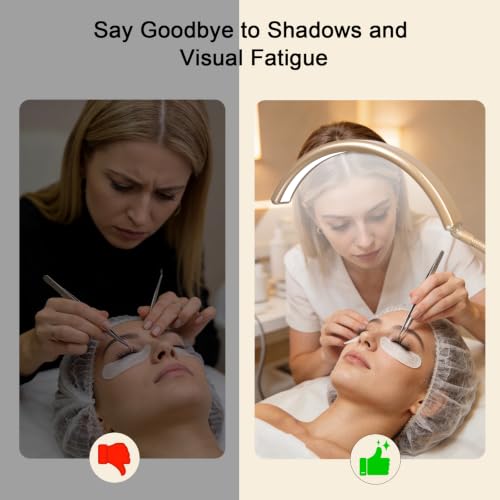 Image of Half Moon Lash Light for Estheticians, LED Lamp for Eyelash Extensions, Nail Tech, Tattoo, Eye Caring Floor Reading Light for Study, Work & Crafts, Adjustable Color Temperatures & Brightness (Gold)