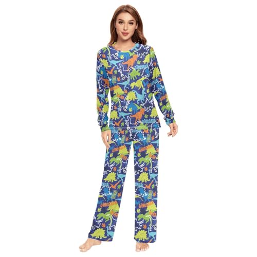 Laprad Men's Women's Long Sleeve Pajama Sets Dinosaurs Comfy 2 Piece Loungewear2