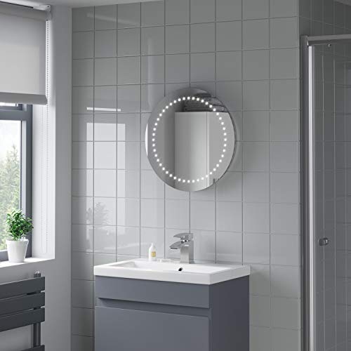 Plumbworld Round LED ILLUMINATED Bathroom Mirror Modern Light Battery Powered Circle 500mm
