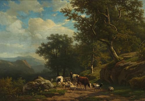 Toile paysan et son troupeau Alexander Daiwaille pour habiller un mur vide de bureau 60x90cm