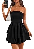 PRETTYGARDEN Women's 2025 Summer Strapless Tube Mini Dress Off Shoulder Smocked Ruffle A Line Flowy Short Party Club Dresses (Black,Medium)