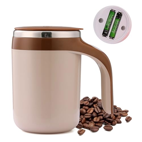 Kytpyi Kaffee Becher, Thermobecher, 380ml Automatisch Rührender Thermo Kaffeebecher mit Griff Deckel für Damen Herren, Doppelschichtige Edelstahl Kaffeetassen für Haus Office Schule (Braun)
