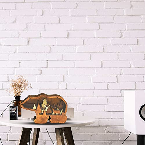 Annoomm Forest Bear Decor Animal Wooden And Acrylic Bear Statues And Figurines Home Ornament Woodland Bear Silhouette And Sculpture,Bear Decoration For Shelf Desk Wood (Bear) #TOP2