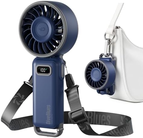 Diveblues Handventilator Tragbarer Turbo-Ventilator mit 100 Stufen und 7,4m/s Starkem Luftstrom, 180° Faltbarer 4-in-1 Mini-Ventilator für Hand, Hals und Tisch, Aufladbar für Somme