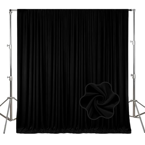 Image of 10ft x 10ft Black Backdrop Curtains for Parties, Polyester Fabric Backdrop Drapes with Rod Pockets for Weddings, Birthday, Halloween, Photography, Christmas Party Background Curtain, 2 Panels
