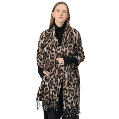 Women Fashion Leopard Pashmina Winter Cashmere Scarf Soft Long Double-sided Style Tassels Oversize Warm Shawl Scarves Wraps4