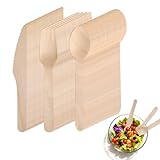 Set 150 piezas de cubiertos desechables – 50 tenedores desechables, 50 cuchillos, 50 cucharas de madera – Alternativa ecológica a cubiertos plástico, ideal para camping, picnics y viaje