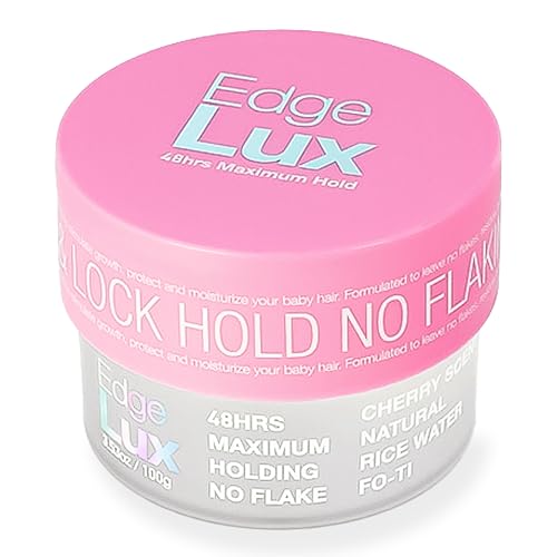Lux Collection Edge Control Gel for 4C Hair – 48 Hour Maximum Hold Edge Control, Edge Lux with Castor Oil, Keratin & Biotin, Non-Flaking Styling Gel (3.53 Ounce, Cherry)