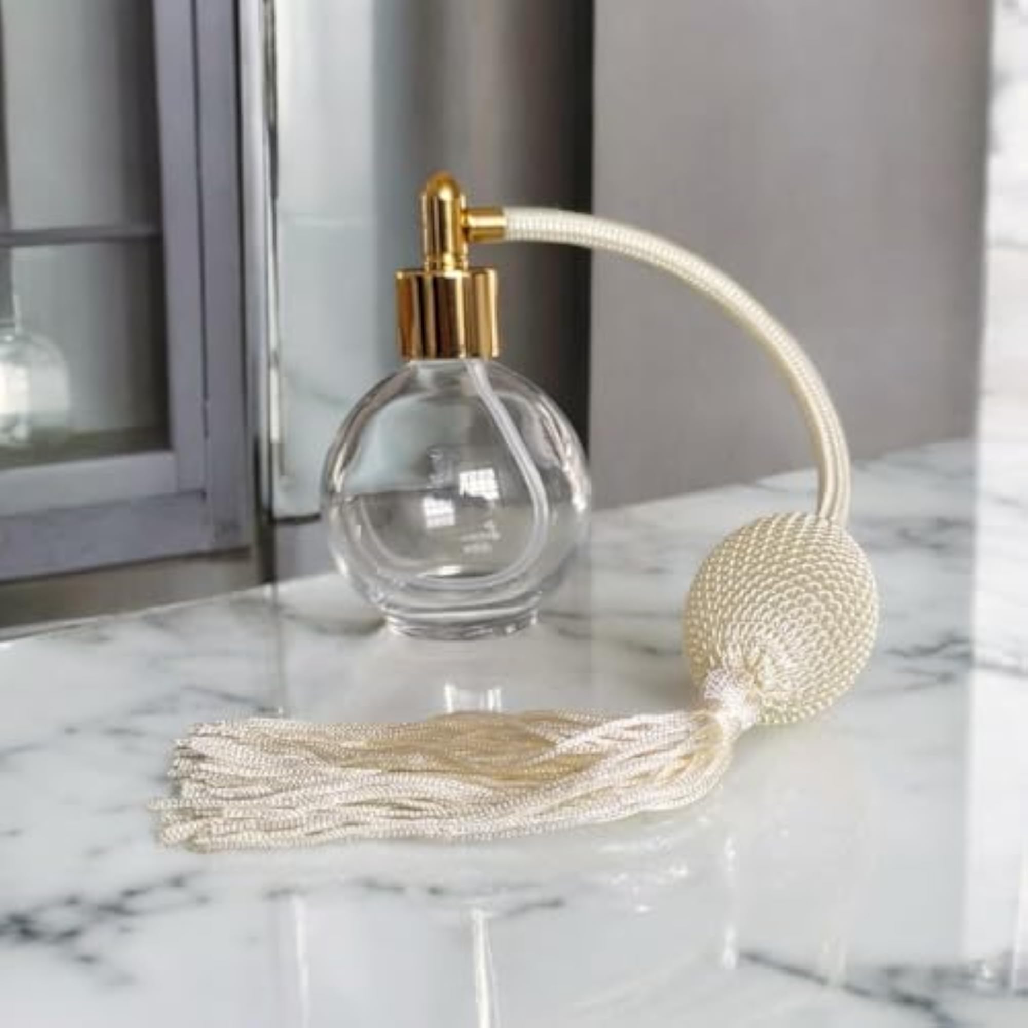 Ivory Round Empty Refillable Perfume Glass Bottle Spray, 78ml