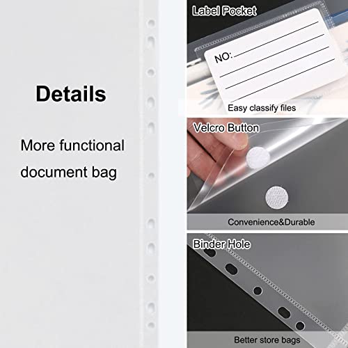 30er Dokumententasche A4 Sichtertasche Dokumentenmappe Wasserdicht Sammelmappen für Dokumente Organisieren mit Lochrand Klettverschluss und Etikettentasche, 30 Stück